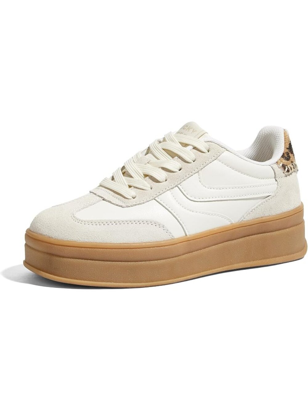 Women's Beige Platform Thick Gum Sole Comfortable Tennis Skate Walking Sneakers